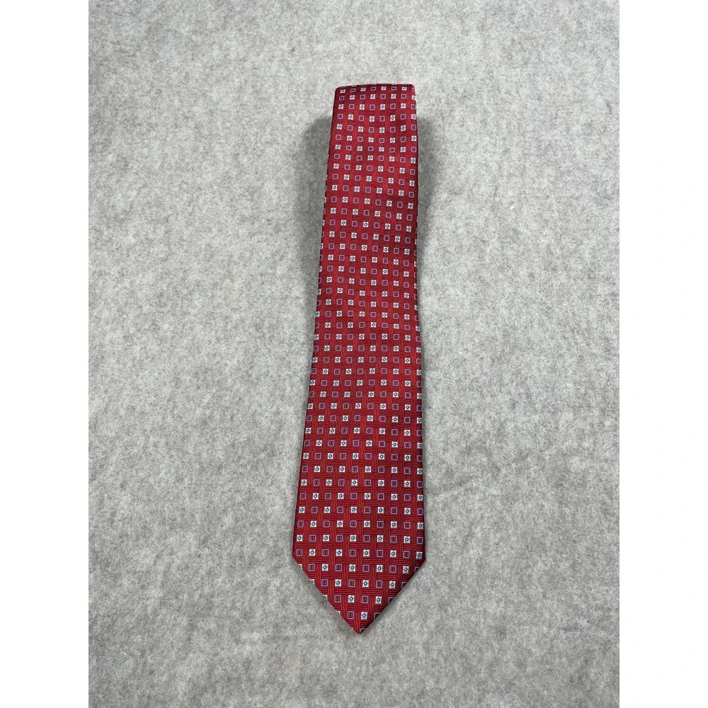 Brooks Brothers Makers Red White Blue Geometric Squares Necktie Neck Tie